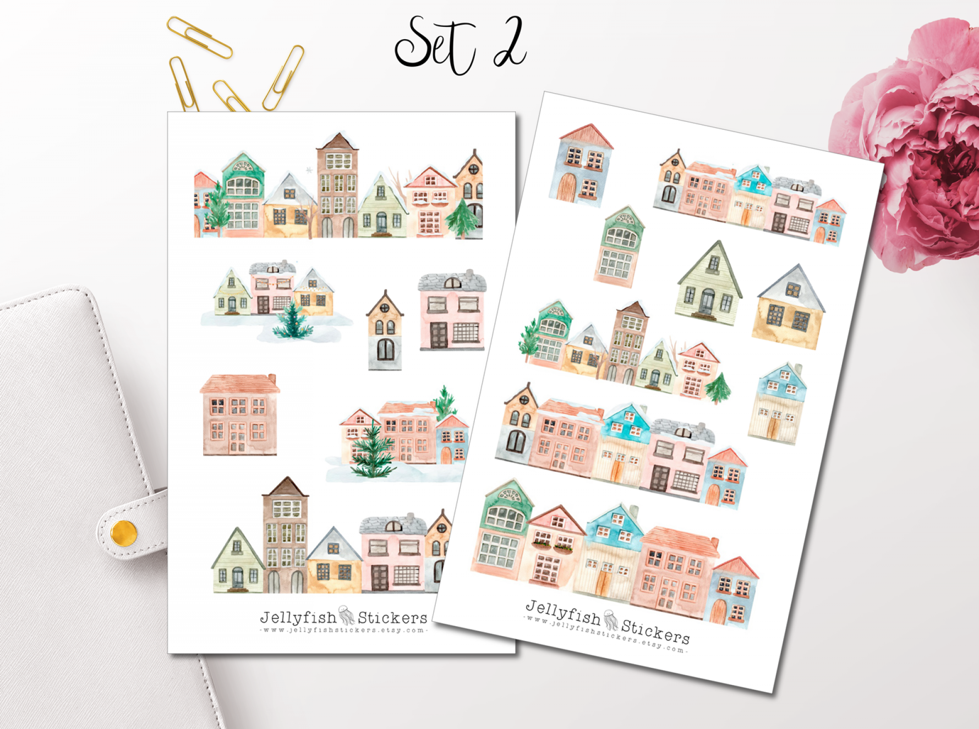 Häuser Pastell Weihnachten Sticker Set